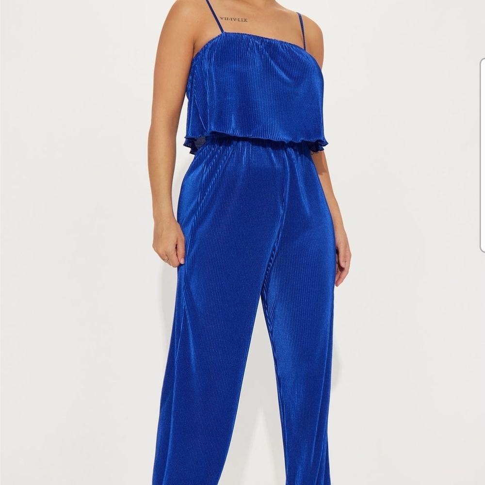 Fashion Nova Royal Blue Pleated Jumpsuit